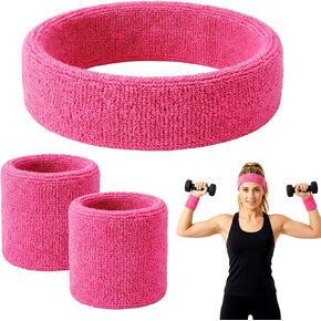 3Pcs Neon Sweatbands Set, 80s Wristband and Headband Wicking Sweat Head Band for Men Women Running Gym Basketball Tennis Outfit Sport in Kuwait