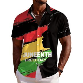 Juneteenth قمصان الرجال الأفريقية الأمريكية الحرية تي شيرت تاريخ أسود زر أسفل 1865 المحملة القمم in Kuwait