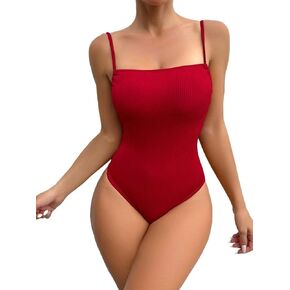 Womens Spaghetti Strap Backless Monokini Swimsuit - Casual Ribbed One-Piece Bikini for Summer Beach Fun in Kuwait