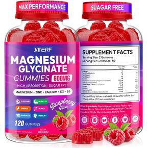 Magnesium Glycinate Gummies 600mg, Sugar Free High Absorption Chewable Magnesium Gummies with Zinc, Calcium, CoQ10 & B6 for Zzz, Relaxation, Brain & Muscle Support, Magnesium Supplement with Family in Saudi Arabia