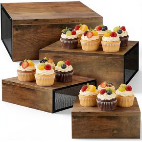 Cupcake Stand Large Buffet Risers 6" 8" 10" 12", 4 Pack Rustic Stackable Desert Table Display Set Wood Risers Display Stands, Wood Cake Stand for Dessert Table, Wedding, Birthday, Party Decor in Saudi Arabia