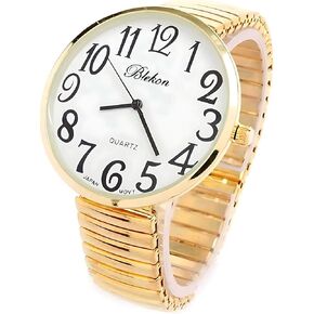 Ladies Large Number Face Stretch Band Watch Gold 1262G in Saudi Arabia