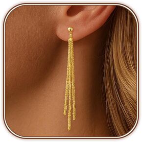 HAXIYA 14K Gold Plated Threader Dangle Earrings for Women Long Drop Earrings Trendy Hypoallergenic CZ/Clover Dangly Chain Earrings for Wedding Valentine's Day Gift in Saudi Arabia