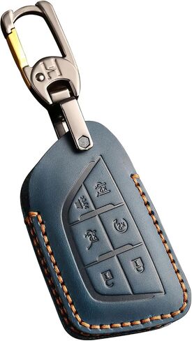 Leather Key Fob Cover, Compatible with 2020~up Cadillac Escalade CT4 CT5 CT6 XTS XT4 XT5 ATS etc, Retro Style Design Key Holder Protector(6 Button, Black) in Kuwait