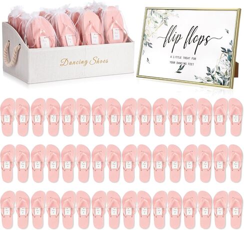 Geyoga 24 Pairs Wedding Flip Flops Bulk for Guest Slippers with Wedding Sign, Bags and Storage Box for Pool Beach Party in Kuwait