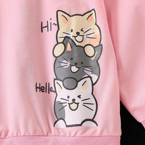 Girls 2 Piece Outfit Cartoon Graphic Hoodie + Elastic Waist Long Pants Set Fall Winter Fashion Clothing in Kuwait