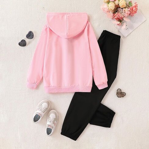 Girls 2 Piece Outfit Cartoon Graphic Hoodie + Elastic Waist Long Pants Set Fall Winter Fashion Clothing in Kuwait