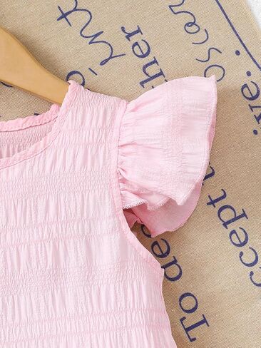 Girls Short Sleeve Ruffle Hem Top & Straight Leg Pants Set Cute Outfit Soft 2 Piece Casual Wear in Kuwait