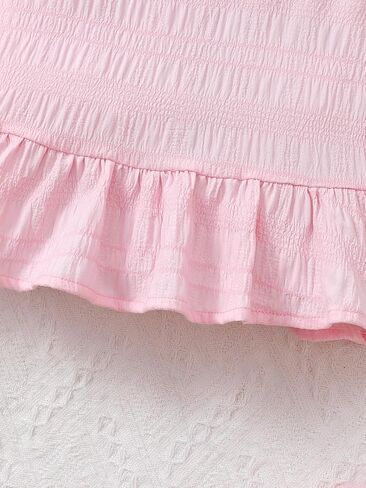 Girls Short Sleeve Ruffle Hem Top & Straight Leg Pants Set Cute Outfit Soft 2 Piece Casual Wear in Kuwait