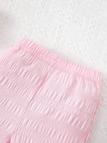 Girls Short Sleeve Ruffle Hem Top & Straight Leg Pants Set Cute Outfit Soft 2 Piece Casual Wear in Kuwait