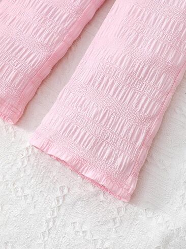Girls Short Sleeve Ruffle Hem Top & Straight Leg Pants Set Cute Outfit Soft 2 Piece Casual Wear in Kuwait
