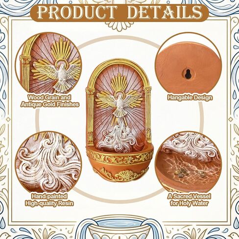 Yookeer Catholic Spirit Dove Hanging Resin Holy Water Font, 7.5 Inch Trinity Spirit Dove Holy Water Font for Entrance Church Home Wall Hanging Catholic Religious Gift in Kuwait