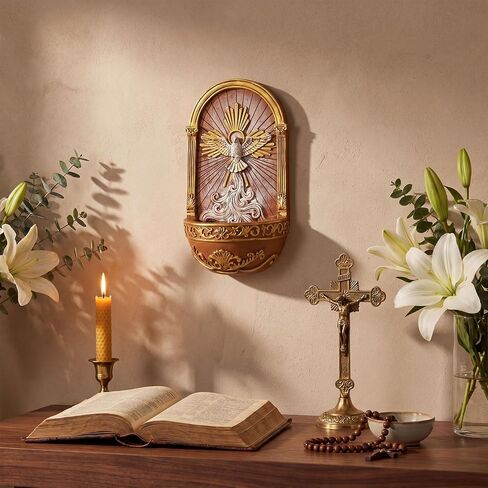 Yookeer Catholic Spirit Dove Hanging Resin Holy Water Font, 7.5 Inch Trinity Spirit Dove Holy Water Font for Entrance Church Home Wall Hanging Catholic Religious Gift in Kuwait