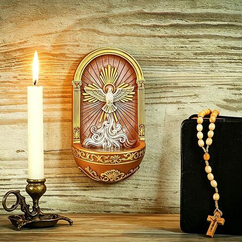 Yookeer Catholic Spirit Dove Hanging Resin Holy Water Font, 7.5 Inch Trinity Spirit Dove Holy Water Font for Entrance Church Home Wall Hanging Catholic Religious Gift in Kuwait