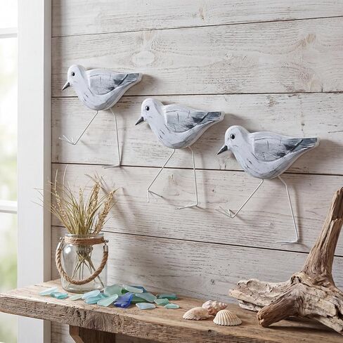 Pelopy 3 Pcs Wood Sandpipers Wall Decor Coastal Wall Decor Sandpiper Coastal Beach Decoration Hanging Driftwood Decoration Sandpiper Sculpture Sea Birds Ocean Vintage Ornaments for Home Bathroom in Kuwait
