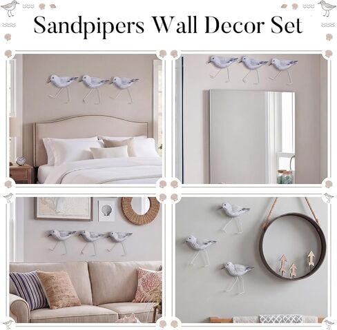 Pelopy 3 Pcs Wood Sandpipers Wall Decor Coastal Wall Decor Sandpiper Coastal Beach Decoration Hanging Driftwood Decoration Sandpiper Sculpture Sea Birds Ocean Vintage Ornaments for Home Bathroom in Kuwait