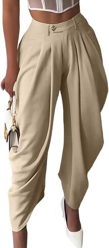 Women's High Waisted Ruched Barrel Pant Baggy Wide Leg Business Casual Trousers Palazzo Harem Pants in Saudi Arabia