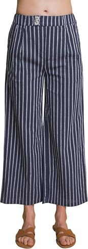 miduo Womens Elastic Buttons Zipper High Waisted Striped Cropped Pants Straight Leg Pant Trousers with Pockets in Kuwait