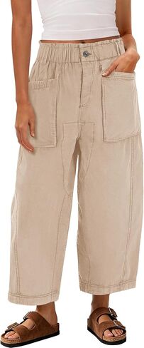 Yanekop Womens Wide Leg Capri Pants Barrel Summer Casual Baggy Harem Pants Cropped Comfy Palazzo High Waisted Trousers in Saudi Arabia