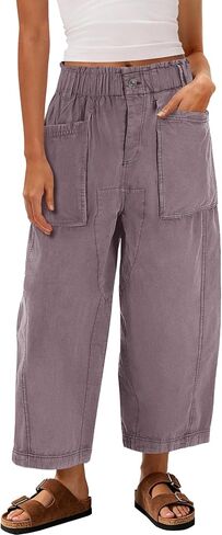 Yanekop Womens Wide Leg Capri Pants Barrel Summer Casual Baggy Harem Pants Cropped Comfy Palazzo High Waisted Trousers in Saudi Arabia