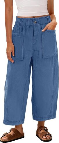 Yanekop Womens Wide Leg Capri Pants Barrel Summer Casual Baggy Harem Pants Cropped Comfy Palazzo High Waisted Trousers in Saudi Arabia
