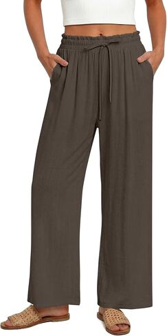 Magritta Women's Casual Linen Pants Beach Trendy Loose Trousers High Waist Wide Leg Cropped Palazzo with Pockets in Saudi Arabia