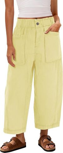 Yanekop Womens Wide Leg Capri Pants Barrel Summer Casual Baggy Harem Pants Cropped Comfy Palazzo High Waisted Trousers in Saudi Arabia