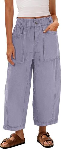 Yanekop Womens Wide Leg Capri Pants Barrel Summer Casual Baggy Harem Pants Cropped Comfy Palazzo High Waisted Trousers in Saudi Arabia