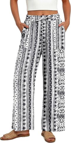 Magritta Women's Casual Linen Pants Beach Trendy Loose Trousers High Waist Wide Leg Cropped Palazzo with Pockets in Saudi Arabia