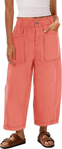 Yanekop Womens Wide Leg Capri Pants Barrel Summer Casual Baggy Harem Pants Cropped Comfy Palazzo High Waisted Trousers in Saudi Arabia