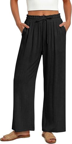 Magritta Women's Casual Linen Pants Beach Trendy Loose Trousers High Waist Wide Leg Cropped Palazzo with Pockets in Saudi Arabia