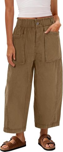 Yanekop Womens Wide Leg Capri Pants Barrel Summer Casual Baggy Harem Pants Cropped Comfy Palazzo High Waisted Trousers in Saudi Arabia