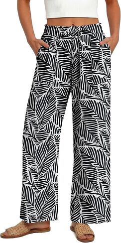 Magritta Women's Casual Linen Pants Beach Trendy Loose Trousers High Waist Wide Leg Cropped Palazzo with Pockets in Saudi Arabia