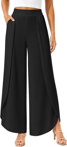 Womens Wide Leg Pants Summer Flowy Boho High Waisted Palazzo Side Split Wide Leg Trousers Vacation Travel Outfit in Saudi Arabia