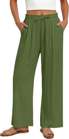 Magritta Women's Casual Linen Pants Beach Trendy Loose Trousers High Waist Wide Leg Cropped Palazzo with Pockets in Saudi Arabia