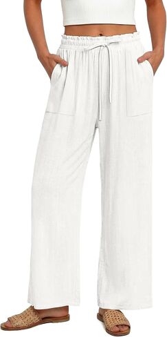 Magritta Women's Casual Linen Pants Beach Trendy Loose Trousers High Waist Wide Leg Cropped Palazzo with Pockets in Saudi Arabia