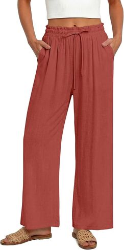 Magritta Women's Casual Linen Pants Beach Trendy Loose Trousers High Waist Wide Leg Cropped Palazzo with Pockets in Saudi Arabia