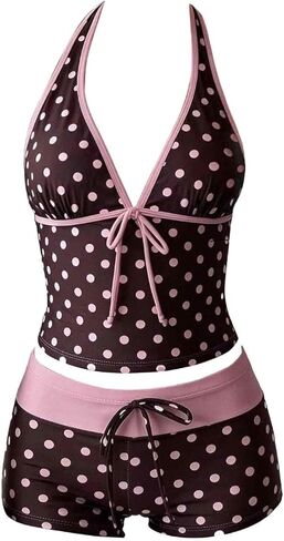 Womens y2k Tankini with Shorts 2 Pieces Bikini Bathing Suits Coquette Halter Whimsy Polka Dot Beach Swimsuit Vacation in Saudi Arabia