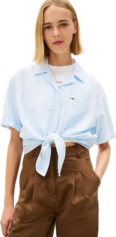 قميص نسائي قصير الأكمام كاجوال من الكتان من Tommy Jeans in Kuwait