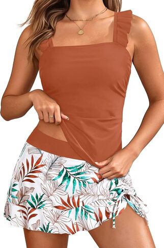 Yonique Tankini with Skirt - Two Piece Swimsuit Tummy Control Bathing Suit Ruffle Swimwear 2026 in Kuwait