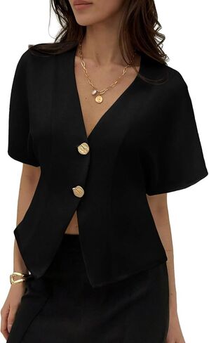 EVALESS Blouses for Women Dressy Casual Summer Button Down Shirts Short Sleeve Business Work Tops in Kuwait