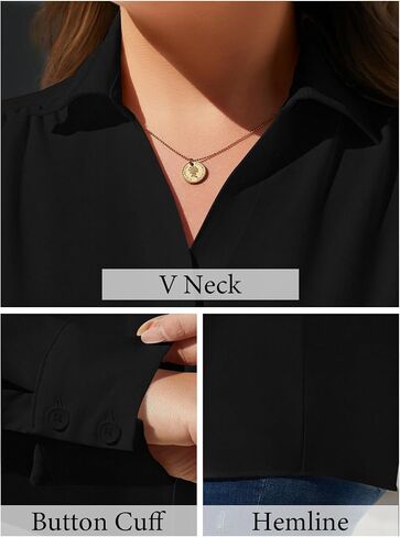 Plus Size Womens Solid Color V Neck Button Down Blouse Long Sleeve Casual Business Dressy Blouses S-5XL in Saudi Arabia