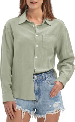 Willit Women's Linen Shirts Button Down Shirts Long Sleeve Beach Casual Summer Tops for Women Loose Fit Blouses in Kuwait