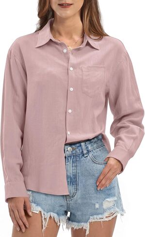 Willit Women's Linen Shirts Button Down Shirts Long Sleeve Beach Casual Summer Tops for Women Loose Fit Blouses in Kuwait