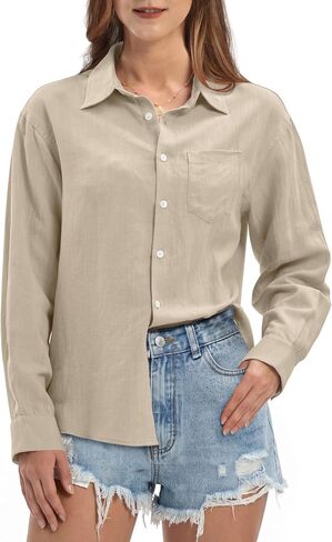 Willit Women's Linen Shirts Button Down Shirts Long Sleeve Beach Casual Summer Tops for Women Loose Fit Blouses in Kuwait