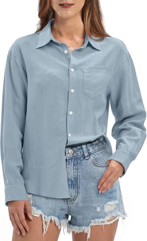 Willit Women's Linen Shirts Button Down Shirts Long Sleeve Beach Casual Summer Tops for Women Loose Fit Blouses in Kuwait