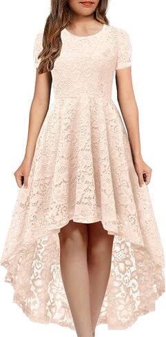 YOVION Girls Lace High Low Dress A-Line Wedding Party Junior Bridesmaid Dresses for 6-12 Years in Kuwait