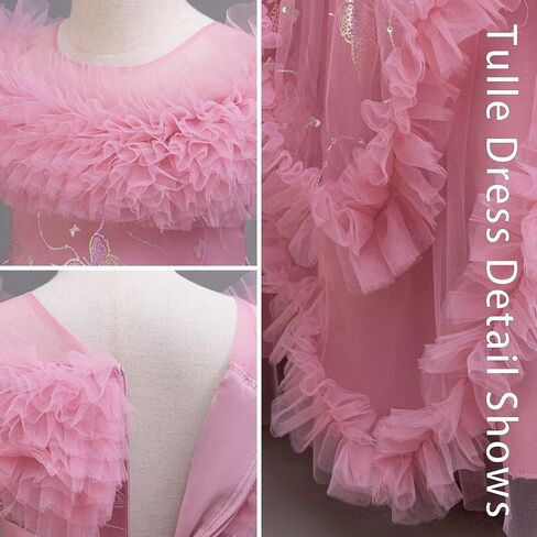 Flower Girl Dress Ruffle Butterfly Embroidery Princess Dress Tiered Tulle Wedding Party Birthday Ball Gown 4-10 Years in Kuwait