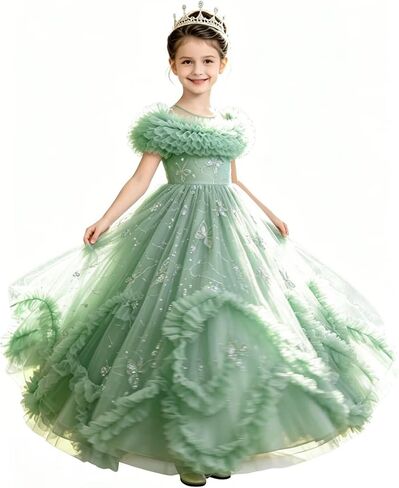 Flower Girl Dress Ruffle Butterfly Embroidery Princess Dress Tiered Tulle Wedding Party Birthday Ball Gown 4-10 Years in Kuwait