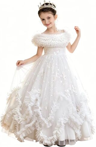 Flower Girl Dress Ruffle Butterfly Embroidery Princess Dress Tiered Tulle Wedding Party Birthday Ball Gown 4-10 Years in Kuwait